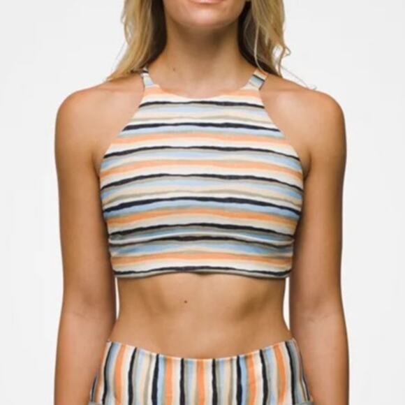 Prana Marine Street Swim Top Women's Large Water Stripe Bikini Beach Vacation - Picture 1 of 6